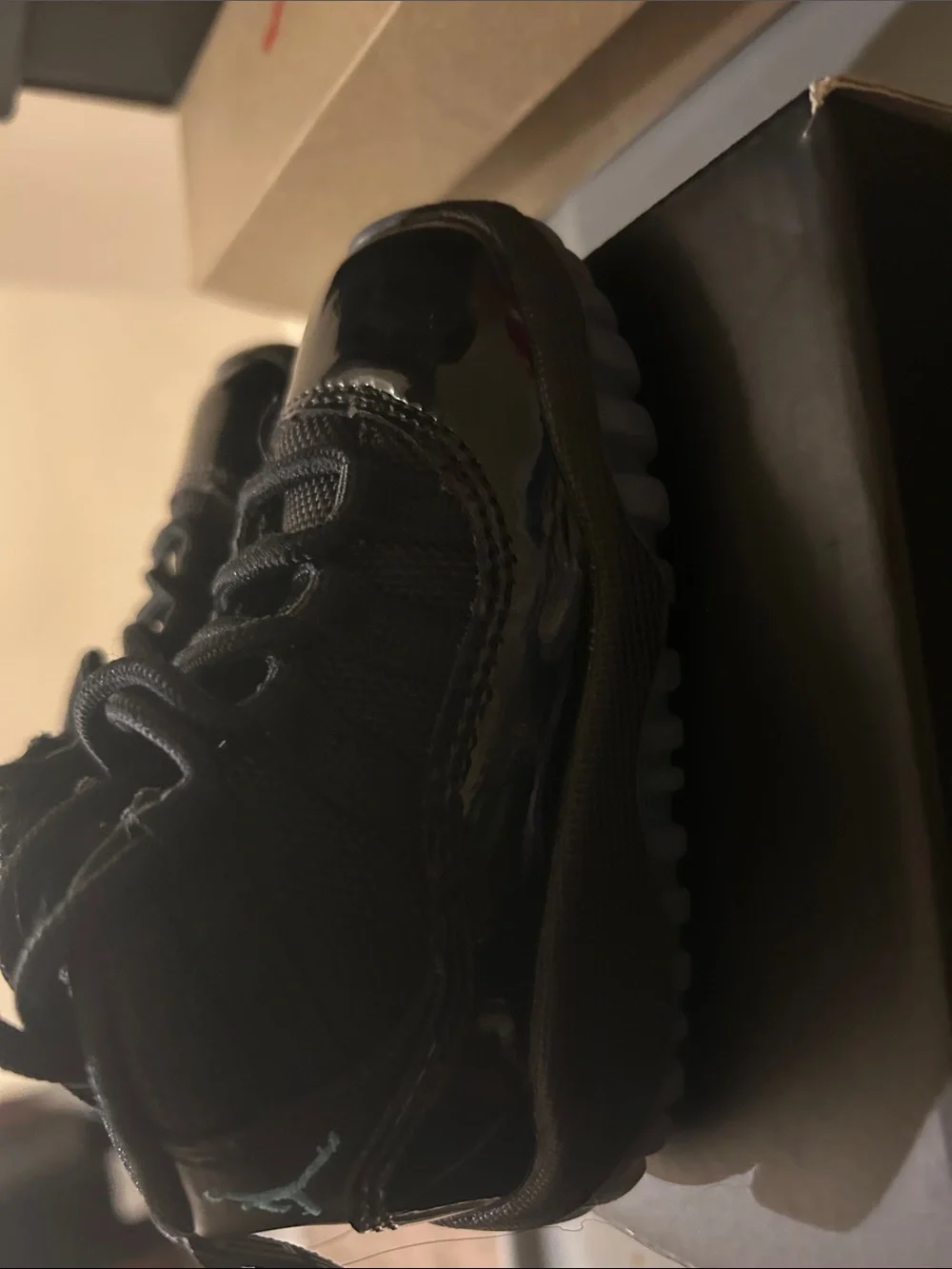 Jordan Kids Black Patent Leather Sneakers with Blue Jumpman